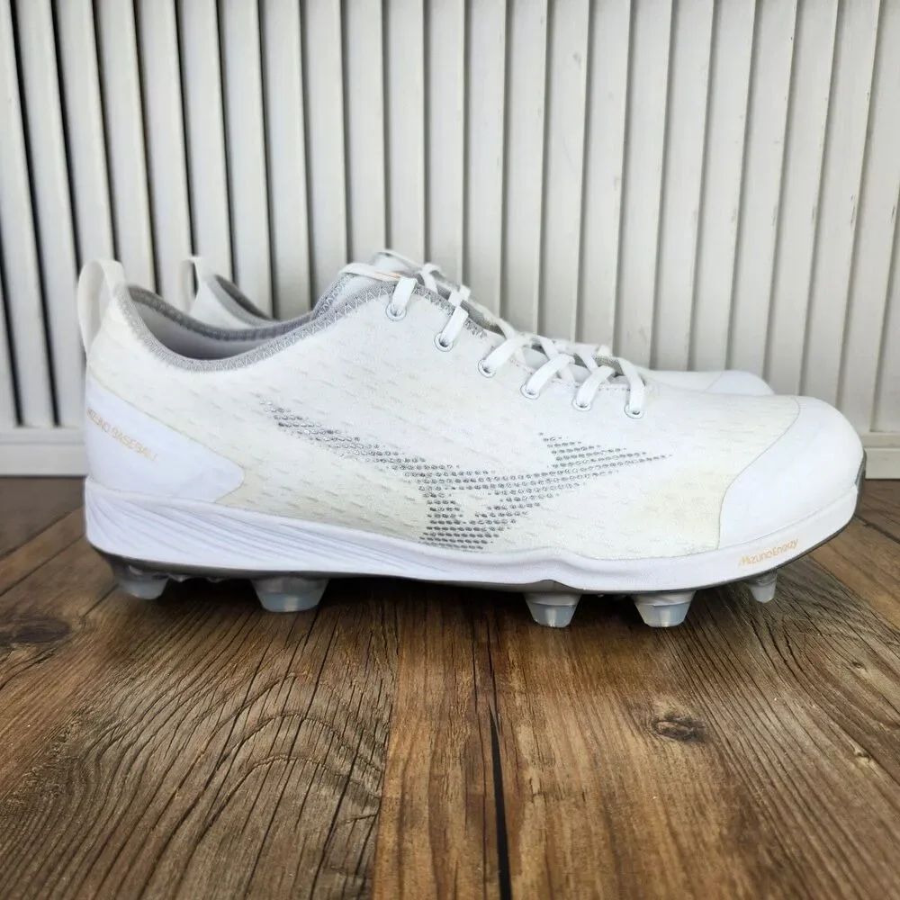 Mizuno Dominant 4 Baseball Cleats Mens Sz 11.5 White Woven Knit TPU Studs Molded